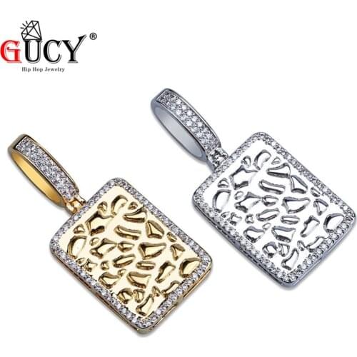 GUCY Hip Hop Square Pendant Necklace Gold Silver Plated Micro Pave CZ Stones Rectangle Pendants+Optional Chains Charm Jewelry