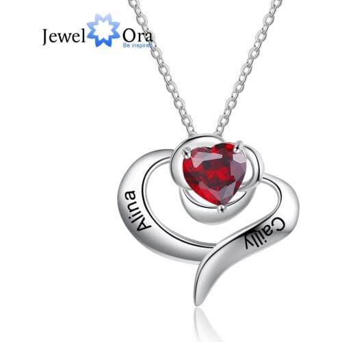 JewelOra Designer Personalized Rose Flower Heart Pendant Custom Birthstone Engraved Couple Name Necklace Valentines Gift Ideas