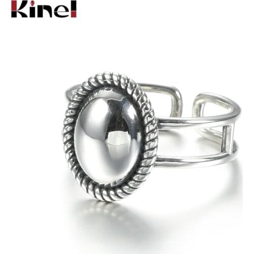 Kinel Authentic 925 Sterling Silver Oval Love Adjustable Finger Rings For Women Wedding Engagement Jewelry