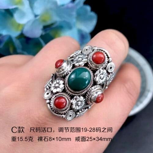 New Handmade real pure s925 sterling silver man and woman rings retro natural turquoise organic gems Tibetan jewelry