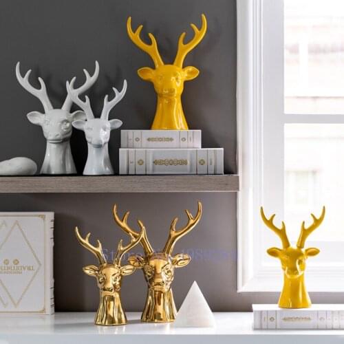 Creative Nordic ceramics Gold Deer head Simulated animal Crafts ornaments Modern home sculpture Decoration figurines christmas