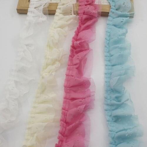 1y 4.5cm Bilayers Embroidered Lace Trim For DIY Baby Girls Rompers Dress Clothing Trimming Cloth Dolls Sewing Accessories