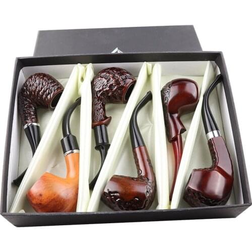 6 Pieces / lot Classic Style Wood Tobacco Smoking Pipes Best Gift for Grandfather Boy Friend Father
