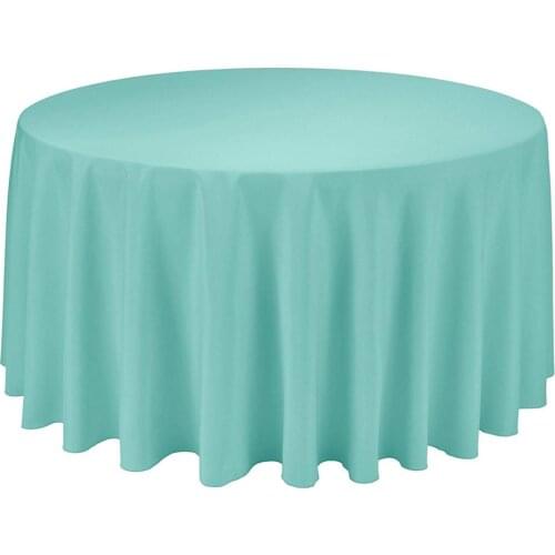 Hot Sale 275cm Round Turquoise Polyester Plain Table Cloth For Wedding Party Banquet Decoration