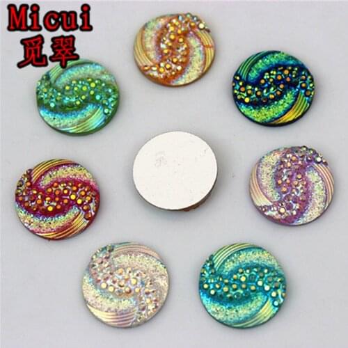 Micui 100pcs 14mm Round Resin AB Color Rhinestones Flat Back Gems Crystal Stones For Clothes shoes dress DIY Decor ZZ682