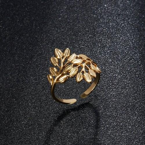 Fashion 316L Stainless Steel Ring New Creative Simple Leaf For Women Rings Design Open Gold Silver Color Jewelry Holiday Gifts