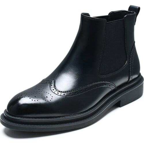 Men casual business wedding formal dress chelsea boots carving brogue shoes cow leather boot bullock ankle botas masculinas male