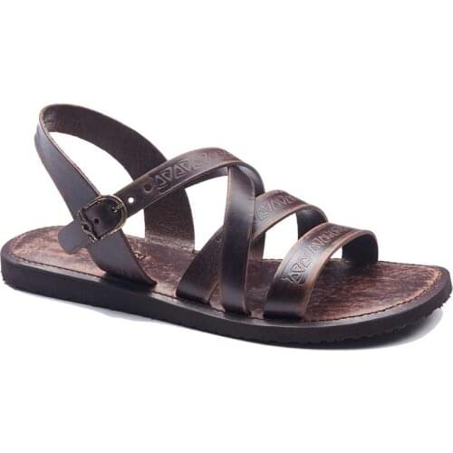 Mens Leather Open Toe slippers With Strappy