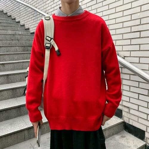 Oversized Mens Sweaters Fashion Autumn Solid Knitted Sweater for Man Full Sleeve Pullove Men Clothing 2020