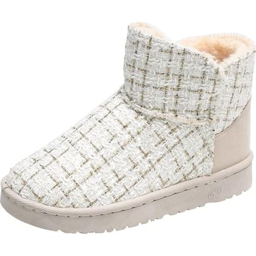 2021New Gentlewomen Ankle Snow Boots Checkered Slip-on Short Snowboots For Socialite Thickening Warm Girl’s Flat Boot Size 35-41