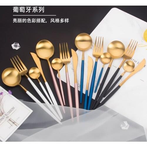 Luxury Stainless Steel Steak Tableware Pink Gold Green Black White Knife Fork Spoon Dinnerware High Quality Kitchen Tools