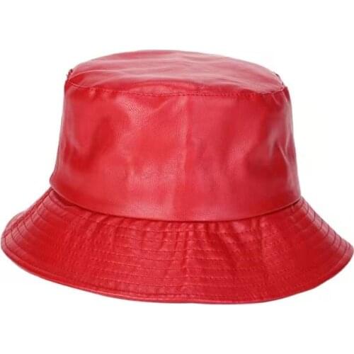 2021 New Fashion Bucket Hat Faux Leather Panama Bucket Hats PU Cotton Solid Top Mens And Womens Bucket Cap Fisherman Caps