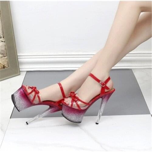 Sexy super high heel sandals, transparent 15 cm thick bottom sandals, stage show dance shoes