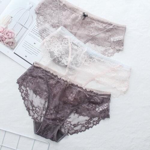 Sexy Lingerie Corset Lace Girls' Underwear Bow Mesh Hollow Out Cotton Seamless Transparent Briefts Chiffons Flower Breathable