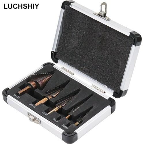 5pcs HSS Titanium Coated Step Drill Bit Drilling Power Tool Accessories Aluminum Case for Metal Wood Hole Cutter Cone Drill Bits