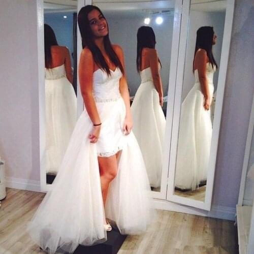 Spring Summer Short Wedding Dresses with Overskirt Beaded Sash Sweetheart Cheapest China 2020 Bridal Wedding Gowns