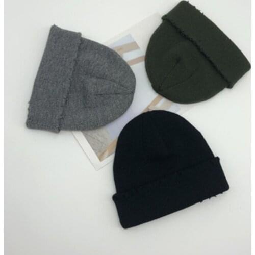 Hole beggar knitted wool hat new solid color melon fur hat men and women yuppie landlord hat frayed cold hat tide A44
