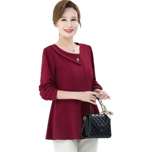 5XL Plus Size Women Clothing Long Sleeve T-Shirts 2021 Spring Fall New Middle Age Mother Tops Pullover Bottom Shirt