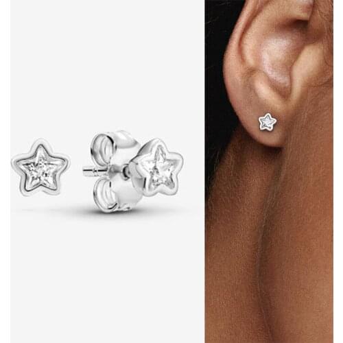 100% 925 Sterling Silver Pan Earring Shiny Star Earrings For Women Wedding Gift Fashion Jewelry