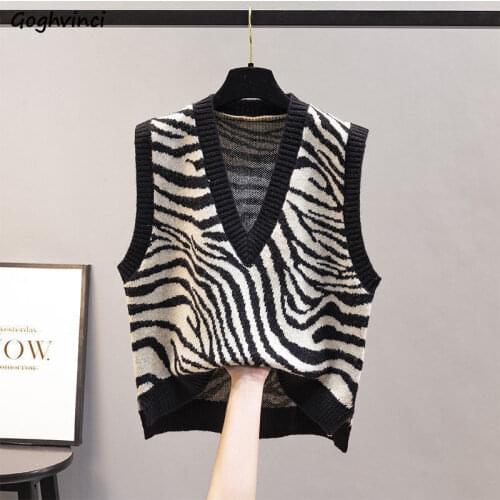 Women Sweater Vest Zebra-striped Fashion Knitted Street Spring Autumn Casual Warm Preppy Loose Jumpers Harajuku Female Teens