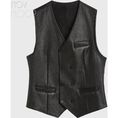 Black men Middle-aged genuine leather real lambskin shearling fur vest winter warm coat jackets chalecos para hombre LT2395