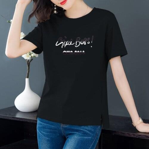 #0181 White Black Yellow Red Short Sleeves T Shirt Women Summer Casual Loose Pig Size Tops Korean Style T-shirt Letter Print