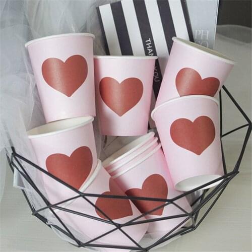 100pcs Net Red Valentines Day Paper Cup Love Pink Cups Couple Drinking Cup Wedding Party Milk Tea Ice Cream Coffee Juice Cup