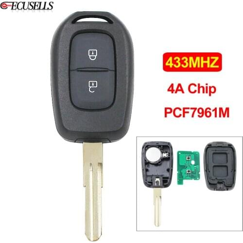 2 Button Remote Smart Car Key 433Mhz 4A PCF7961M Chip with Uncut Blade for Renault Sandero, Dacia Logan, Lodgy Dokker Duster