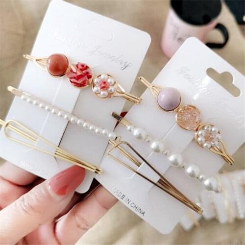 3PCS Vintage Fashion Women Imitiation Pearl Rhinestones Hair Clip Crystal Hairband Bobby Pin Barrette Hairpin Accessories New