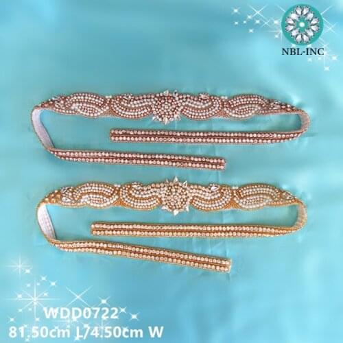 30PCS) Wholesale handmade beaded bridal sash clear crystal rhinestone appliques iron on for wedding dresses sash WDD0722