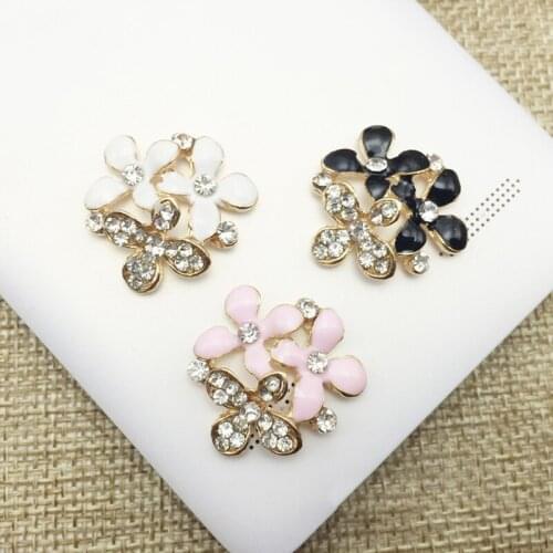 50pcs Crystal Flower Button Strass Rhinestone Buckle Charms Wedding Brides Hair Decor Hairpin Brooch Bag Shoes Embellishment DIY