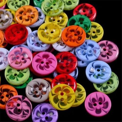 50 pcs/bag 2 Holes Beautiful Transparent Flower Mixed Color Resin Round Buttons Clothing Accessories Sewing Scrapbooking Craft