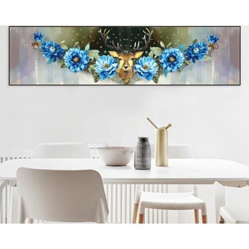 5D diy "Flower Deer" Blue Diamond Painting,Animal,Diamond Embroidery,Mosaic,Christmas,Full Cross Stitch,Bead Picture,Home Decor