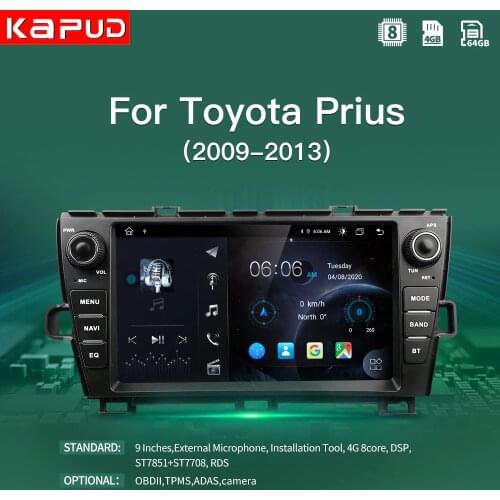 Kapud 9''Car Radio GPS Navigation Android 10 for Toyota Prius 2009 2010 2011 2012 2013 Multimedia Stereo HD Screen 4G WIFi OBD