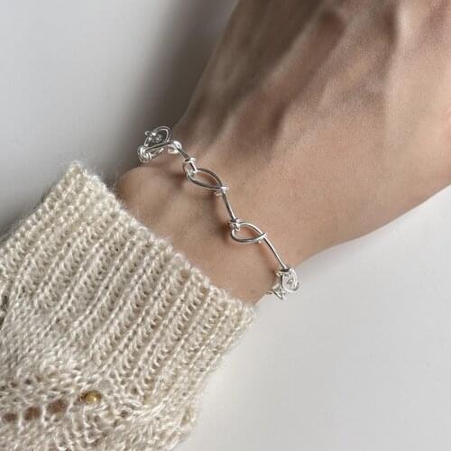 Authentic 925 Sterling Silver Irregular Hollow circle & Knot Twist Chain Bracelet Wrist Handmade Students C-A301