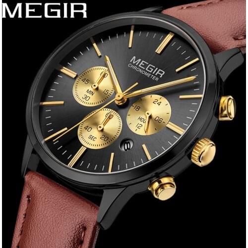 MEGIR Women Watch Waterproof Top Brand Luxury Chronograph Ladies Wristwatch Genuine Leather Fashion Bracelet Female Clock 2011