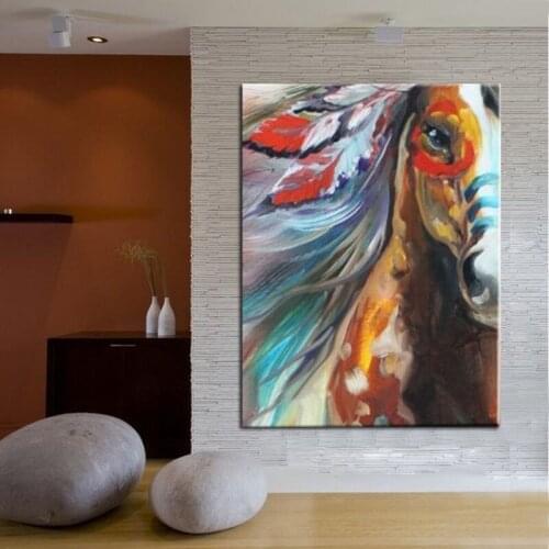 Pure Hand Painted Modern Abstract Oil Painting On Canvas Indian Color Horse Decorative Picture Stretched On Wooden Ready To Hang