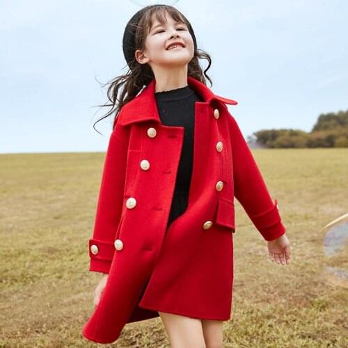 5-12 year children cloth toddler girl winter clothes kids coat jacket Korean Girl Red Double-sided Woolen Coat Clothes 80% Wool
