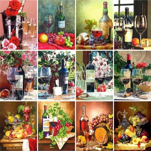 EverShine DIY Painting By Numbers Wine Coloring By Numbers Landscape Drawing Canvas Hand Painted Gift