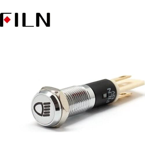 FILN 8mm Car dashboard silver shell Low beam marking C37 12v led indicator light with Solder foot