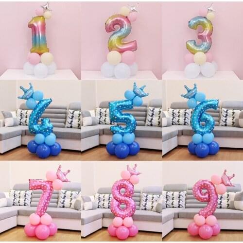 32inch Blue Pink Rainbow Foil Number Balloon 1st Birthday Party Decoration Kids Boy Girl Crown Festival Party Decor Balloons