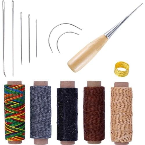 Hot Sale 1Set Leather Craft Hand Stitching Sewing Tools Awl Thread Thimble Kit