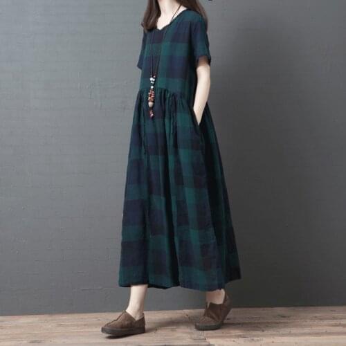 Han edition comfortable large size ladies fashion cotton dress new tartan dress