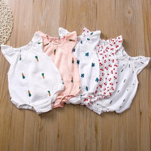 Summer Linen Cotton Newborn Baby Girls Rompers Kids Outfits Pajamas Print Children Clothing Toddler Girl Clothes 0-3Y
