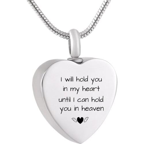 LHP176 Stainless Steel Memorial Jewelry I Will Hold You in My Heart Until I Can Hold You in Heaven Cremation Urn Necklace