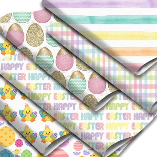 Easter Day Rabbit Eggs Chicken Printed Synthetic Leather Fabric Roll Faux Leather Sheets for DIY Earrings Bows Making Crafts