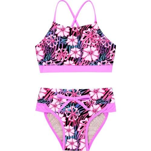 Cute Floral Girls Bikini Summer Two Piece Outfits Swimsuit Sets Kids Swimwear Beachwear 3-14Y Child Seaside Bathing Suit