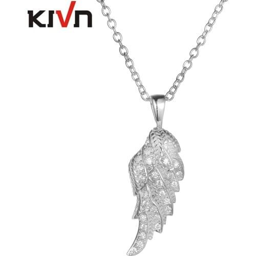 KIVN Fashion Jewelry Angel Wing Feather CZ Cubic Zirconia Womens Girls Bridal Wedding Pendant Necklaces Christmas Birthday Gifts