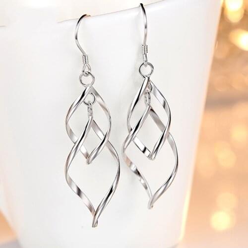 Fashion Female Jewelry Silver Color Leaf Long Tassel Twist Earrings for Women Girls Women Party Jewelry Gift Pendientes