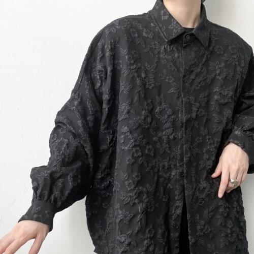 2021 Autumn Korean style personality flower shirts men casual loose black white Floral shirts for men